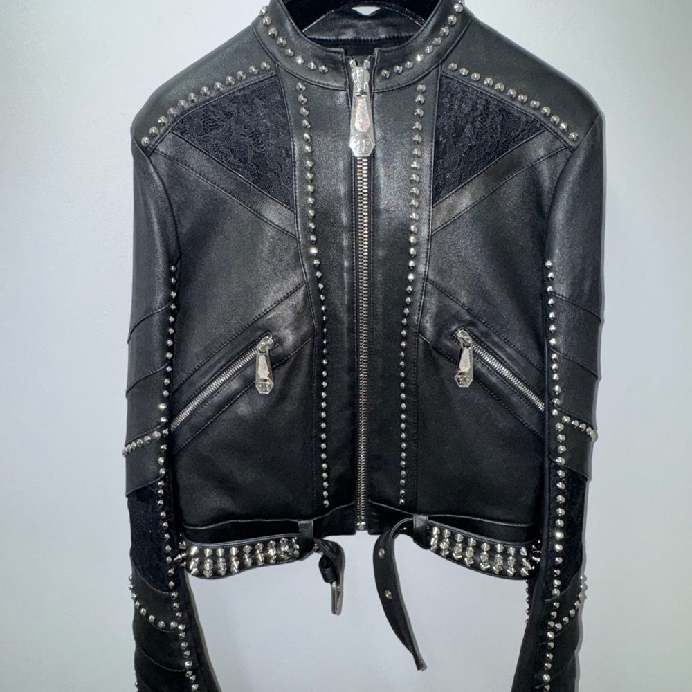 Philipp Plein Black Studded Leather Jacket
